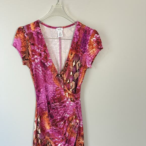 VTG Y2K Cache Bodycon Dress Stretch Ruched Size S Pink Animal Prints 90s Sexy - Picture 4 of 10